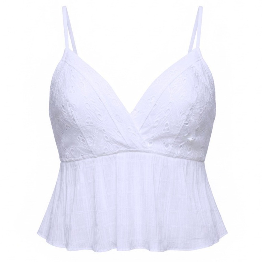 IRO Mireya White Eyelet Lace Peplum Halter Camisole Top WM16MIREYA Size 40 NEW